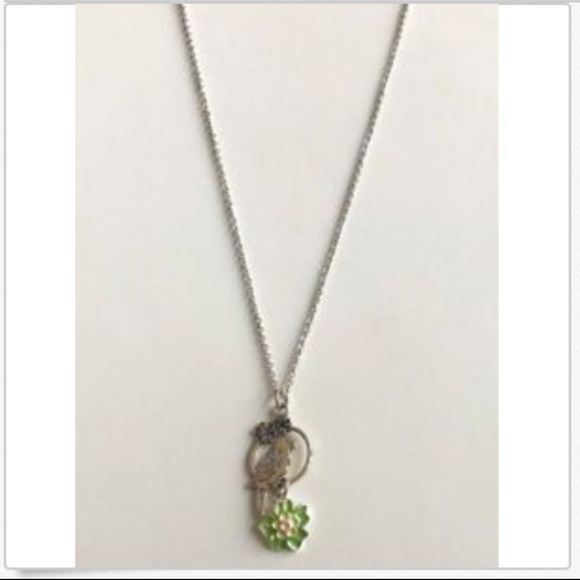 Vintage Parrot Necklace 20" Stainless Steel Chain Silver Tone Island Flowers - Picture 7 of 12